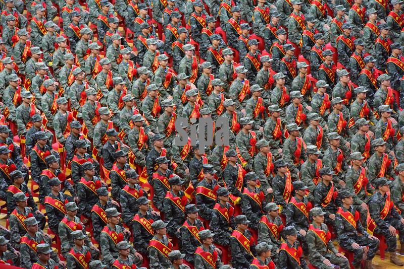 FUYANG, CHINA - SEPTEMBER 16, 2025 - New recruits participate in the farewell ceremony for enlistment in the second half of 2025 in Fuyang City, Anhui Province, China on September 16, 2025. (Photo by CFOTO/Sipa USA)