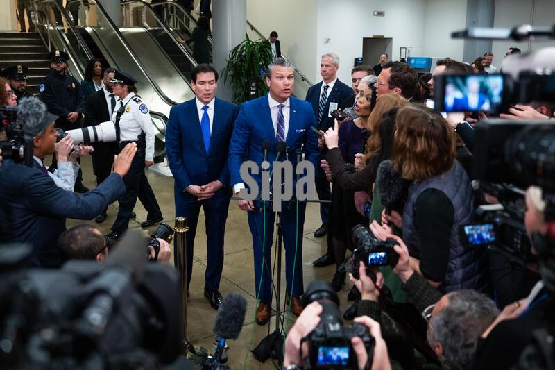 U.S. Secretary of Defense Pete Hegseth speaks to the media after exiting a meeting with members of Congress and other members of the cabinet to brief them on the ongoing situation in Venezuela, in the U.S. Capitol in Washington, D.C. on Wednesday, January 7, 2026. (Photo by Annabelle Gordon/Sipa USA) 


