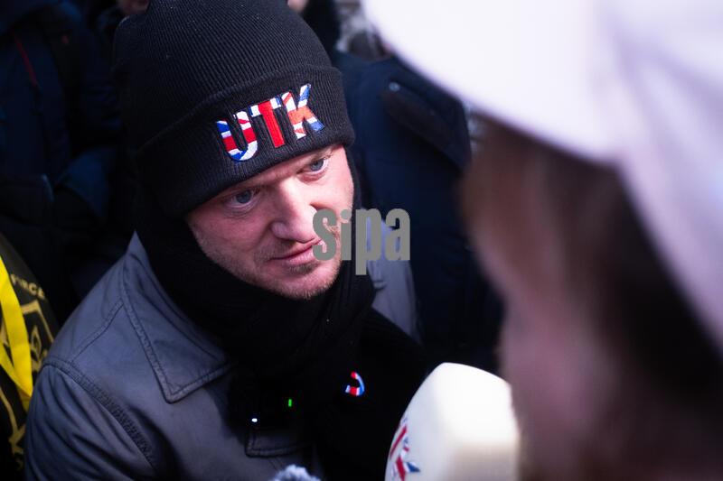 Tommy Robinson, speaks to press during a protest in solidarity with the Iran uprising in London, UK - 11 Jan 2026