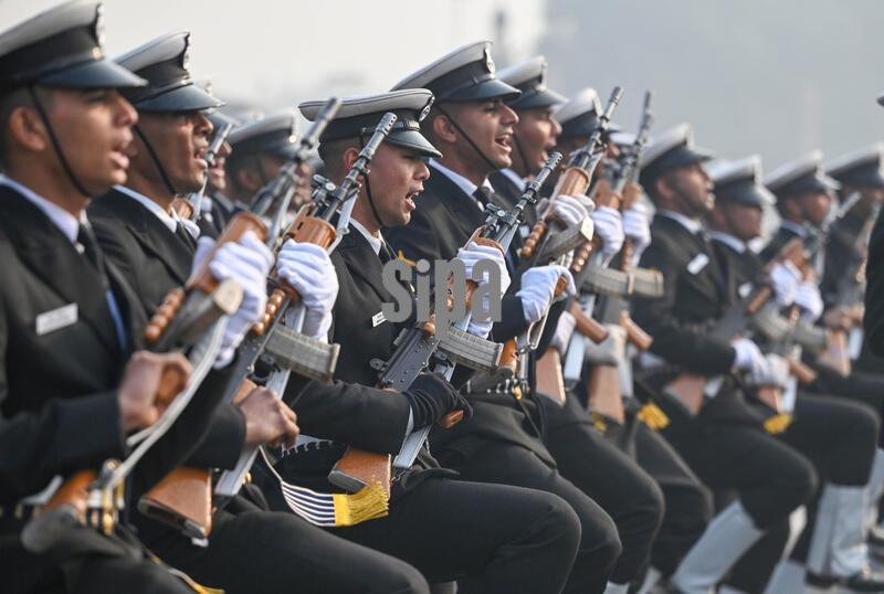 NEW DELHI, INDIA - JANUARY 19: Indian Navy contingent during rehearsals for the upcoming Republic Day parade amid cold weather conditions at Kartavya Path on January 19, 2026 in New Delhi, India. (Photo by Raj K Raj/Hindustan Times/Sipa USA)