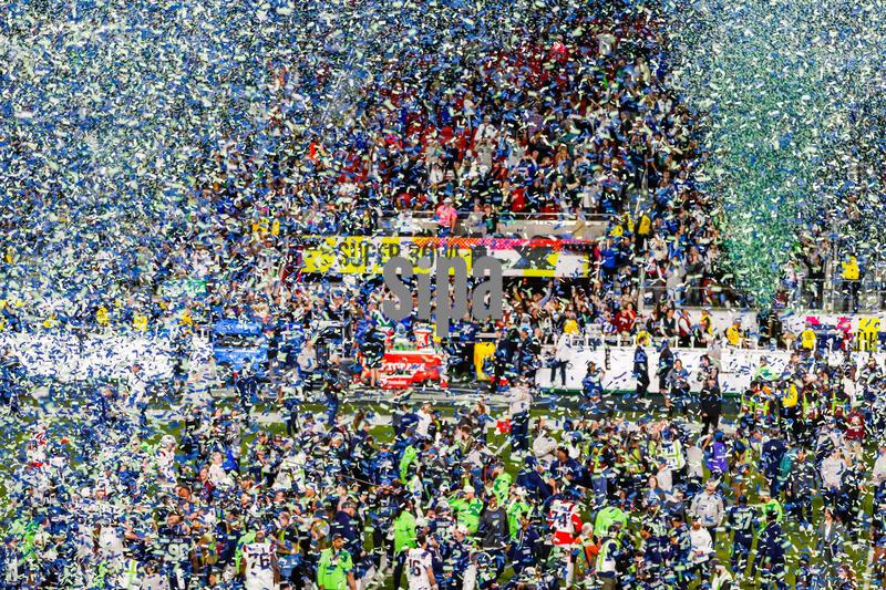 *** Retransmission *** Final score corrected ***Seattle Seahawks celebrate on the field after winning Super Bowl LX at Levi’s Stadium in Santa Clara, California on February 8, 2026. Super Bowl LX took place on February 8, 2026 between the New England Patriots and the Seattle Seahawks. Seattle defeated New England 29 - 13. (Photo by Kindell Buchanan/Sipa USA)