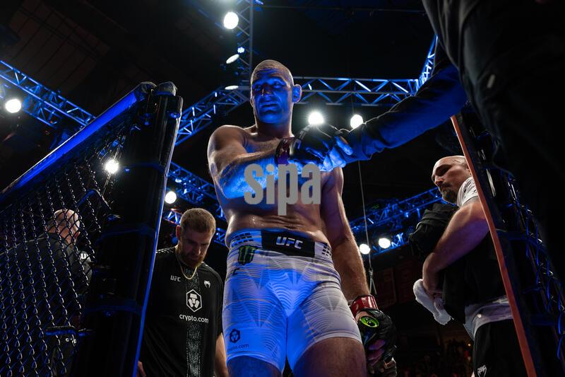 Sean Strickland leaves the ring after his win over Anthony Hernandez at UFC Fight Night: Strickland vs Hernandez at the Toyota Center on February 21, 2026 in Houston, Texas. (Photo by Kory Savage/Sipa USA).