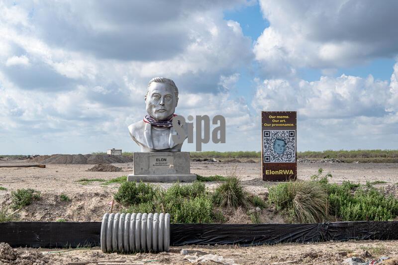 Despite multiple vandalism attempts, artwork including a giant bust of Elon Musk, a doge painting on giant plywood along with a painting of Musk himself sits along the route to Starbase, the controversial new city around the billionaire's SpaceX Starbase South Texas Launch Site. (Photo by Laura Brett/Sipa USA)