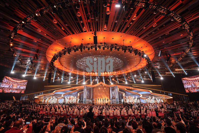 (260416) -- BEIJING, April 16, 2026 (Xinhua) -- This photo taken on April 16, 2026 shows a scene at the opening ceremony of the 16th Beijing International Film Festival (BJIFF) in Beijing, capital of China. The 16th BJIFF kicked off at the Yanqi Lake International Convention & Exhibition Center here on Thursday. (Xinhua/Xie Han) (Photo by Xinhua/Sipa USA)