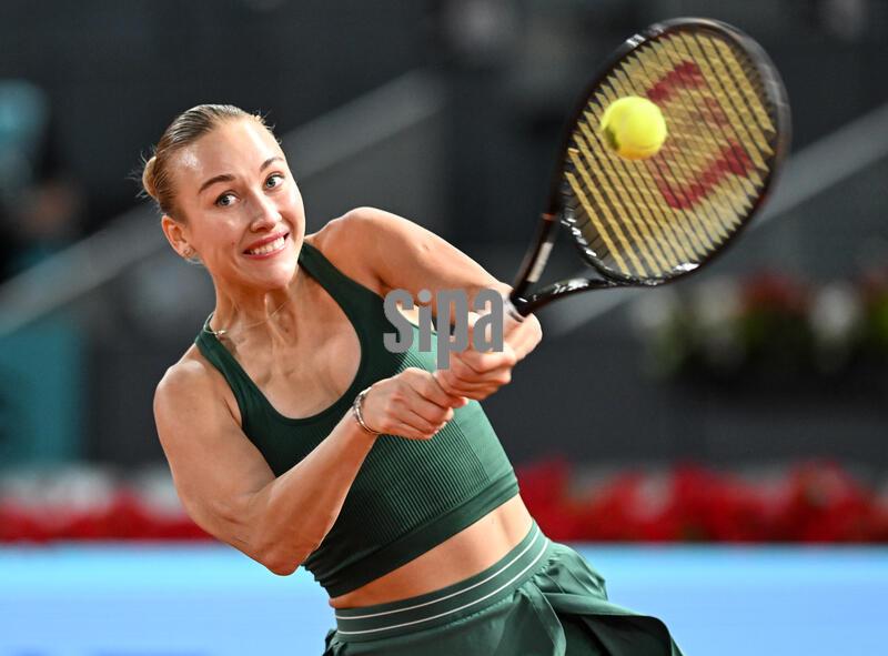 (260501) -- MADRID, May 1, 2026 (Xinhua) -- Anastasia Potapova hits a return during the women's singles semifinal between Marta Kostyuk of Ukraine and Anastasia Potapova of Austria at the 2026 Madrid Open tennis tournament in Madrid, Spain, April 30, 2026. (Xinhua/Cheng Min) (Photo by Xinhua/Sipa USA)