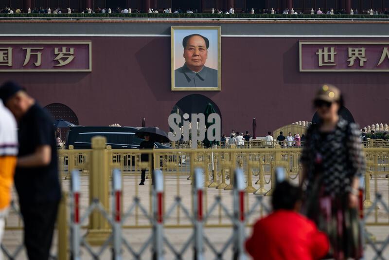A portrait of Chairman Mao Zedong hangs on Tiananmen Tower overlooking Tiananmen Square on May 13, 2026 in Beijing, China. U.S. President Donald Trump will be meeting with Chinese President Xi Jinping at the Great Hall of the People on May 14 during his first visit to China as President of the United States. (Photo by Samuel Corum/Sipa USA)