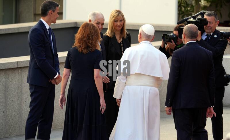 Spain: Pope Leon XIV and Pedro Sanchez arriving to visit to the Congress of Deputies on the occasion of the Pope's official
