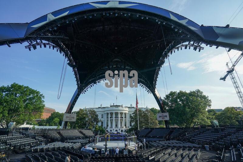 The UFC arena is seen on the South Lawn of the White House during a media preview on Thursday, June 11, 2026  in Washington, D.C.. (Photo by Leigh Vogel/Sipa USA)