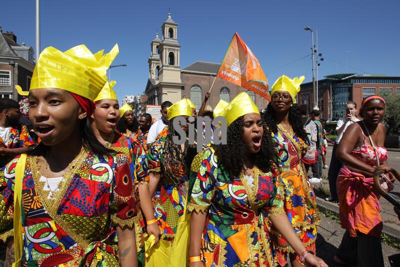 AMSTERDAM,NETHERLANDS - JULY1: People take part during the Bigi Spikri celebration to 'Reminding Abolition of Slavery Day' on July 1, 2026 in Amsterdam,Netherlands. They honor slaves and their descendants in their struggle for freedom and emancipation. The Netherlands had been deeply involved in the slave trade with Africa and the Dutch Antilles. (Photo by Paulo Amorim/Sipa USA)