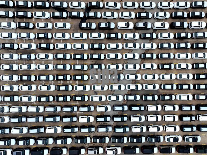 A large number of Chinese-made cars are gathered at the dock of Dongfang Port Company in Lianyungang Port, east China's Jiangsu province, ready for export, July 3, 2026. (Photo by Imaginechina/Sipa USA)