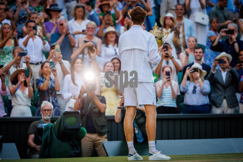 Jannik  Sinner (ITA) following the Men’s Singles Final match against  Alexander Zverev (GER) at The Wimbledon Championship at The All England Lawn Tennis & Croquet Club, London on July 12, 2026.
Photo by Patrick Hamilton/Sipa USA
