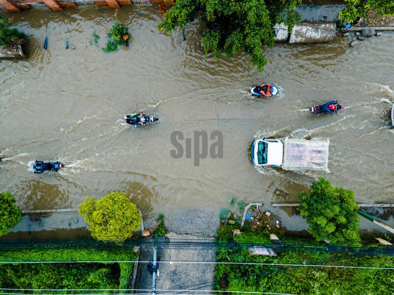 Drone View of Monsoon Rains Inundating Roads in Lalitpur