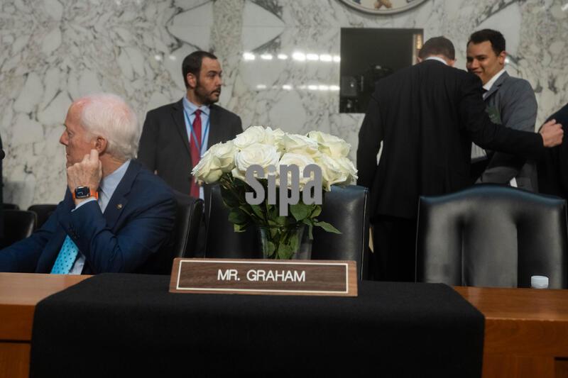 A memorial for the late United States Senator Lindsey Graham (Republican of South Carolina) sits in front of his chair, during a Senate Committee on the Judiciary hearing to examine the nomination of Deputy Attorney Todd Blanche for the role of Attorney General of the United States, in the Dirksen Senate Office Building Washington, DC, on Wednesday, July 15, 2026. 
(Photo by Mattie Neretin/Sipa USA)