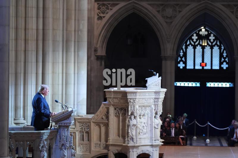 DC:  President Donald Trump speaks at the funeral of Sen. Lindsey Graham