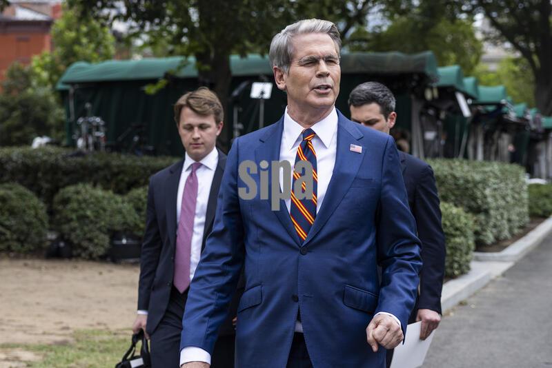US Treasury Secretary Scott Bessent speaks to reporters outside the White House 