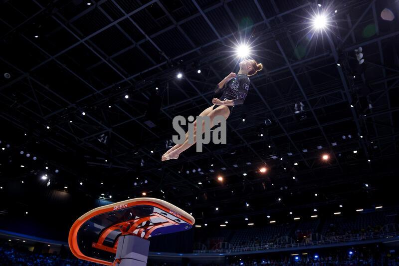 Tijana Korent of Croatia competes on the vault during day one of the 2026 Artistic Gymnastics European Championships at Arena Zagreb on August 13, 2026 in Zagreb, Crotia. Photo: Igor Kralj/PIXSELL/Sipa USA