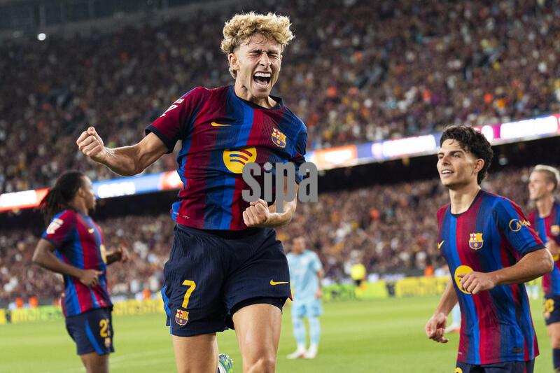 Fermin (FC Barcelona) celebrates after scoring during La Liga football match between FC Barcelona and Athletic de Bilbao, at Camp Nou Stadium in Barcelona, Spain, on August 27, 2026. Foto: Siu Wu. (Photo by picture alliance / Siu Lau/Sipa USA)