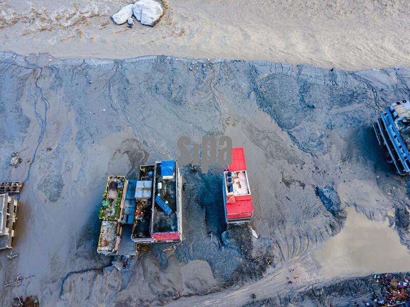 Aerial View Shows Flood Devastation Along Bhotekoshi River in Nuwakot
