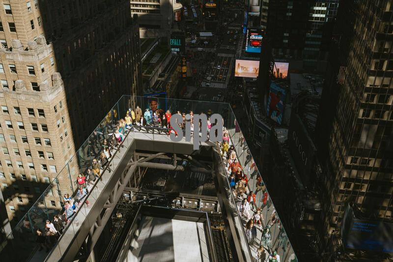 Dancers from Thriller NYC group gathered at the Glass Walkway of the One Time Square Building in New York City to zombie-dance to Michael Jackson’s “Thriller” on October 24, 2026.(Photo by Dinara Khairova/Sipa USA)