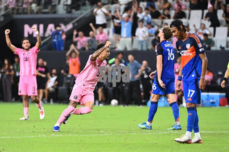 Riquelme Fillipi #11 of Inter Miami CF celebrates a goal in the second half against FC Cincinnati at Nu Stadium in Miami, Florida on October 28, 2026. (Photo by JC Ruiz/Sipa USA)