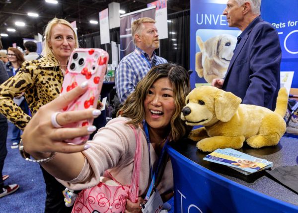 The Tombot, a hyper-realistic, interactive robotic Labrador puppy at Unveiled during the 2026 Consumer Electronics Show (CES) at Mandalay Bay in Las Vegas on January 4, 2026.