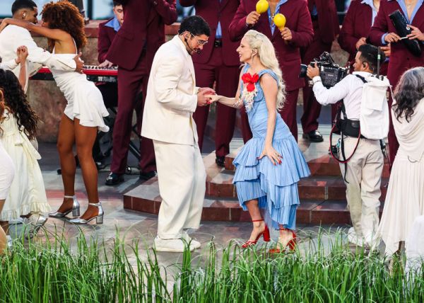 Lady Gaga and Bad Bunny perform during the Apple Music Halftime Show at Levi’s Stadium during Super Bowl LX in Santa Clara, California on February 8, 2026. Super Bowl LX takes place on February 8, 2026 between the New England Patriots and the Seattle Seahawks. (Photo by Kindell Buchanan/Sipa USA)