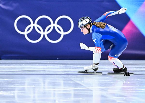 US Corinne Stoddard pictured in action during the women's 500m heats of the Short Track Speed Skating competition at the Milano Cortina 2026 Olympic Winter Games, on Tuesday 10 February 2026 in Milan, Italy. The XXV Winter Olympics take place from 6 to 22 February 2026 in Italy. BELGA PHOTO JASPER JACOBS (Photo by JASPER JACOBS/Belga/Sipa USA)
