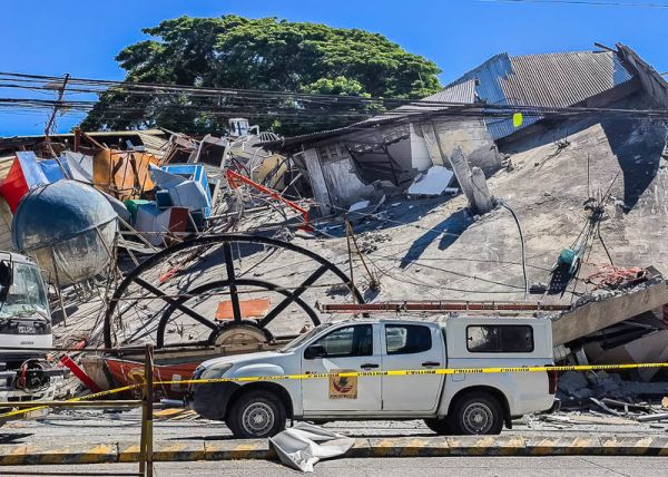 This photo taken on June 8, 2026 shows a damaged building after a 7.8 magnitude earthquake, in General Santos City, the Philippines. Fifteen people were reported dead and at least 134 others injured after a magnitude 7.8 earthquake struck Sarangani province in the southern Philippines Monday morning, authorities said