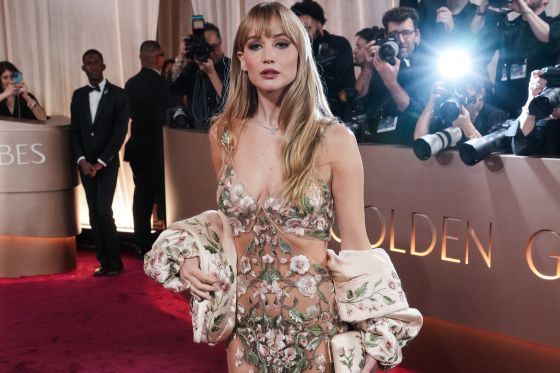 Jennifer Lawrence walking on the red carpet at The 83rd Annual Golden Globe Awards held at The Beverly Hilton Hotel in Beverly Hills, CA on January 11, 2026.